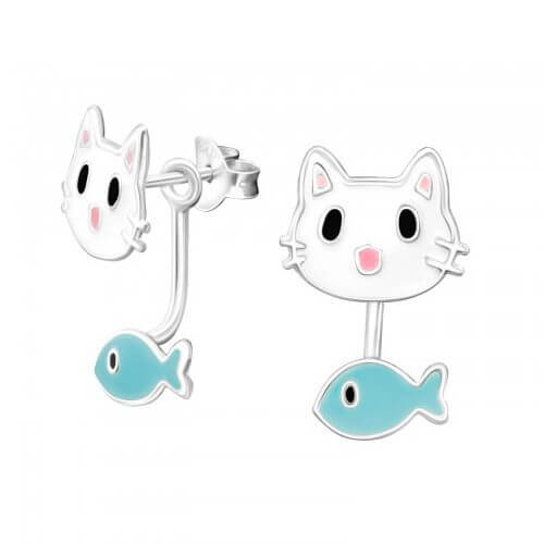 Boucles d'oreilles enfant chat et poisson