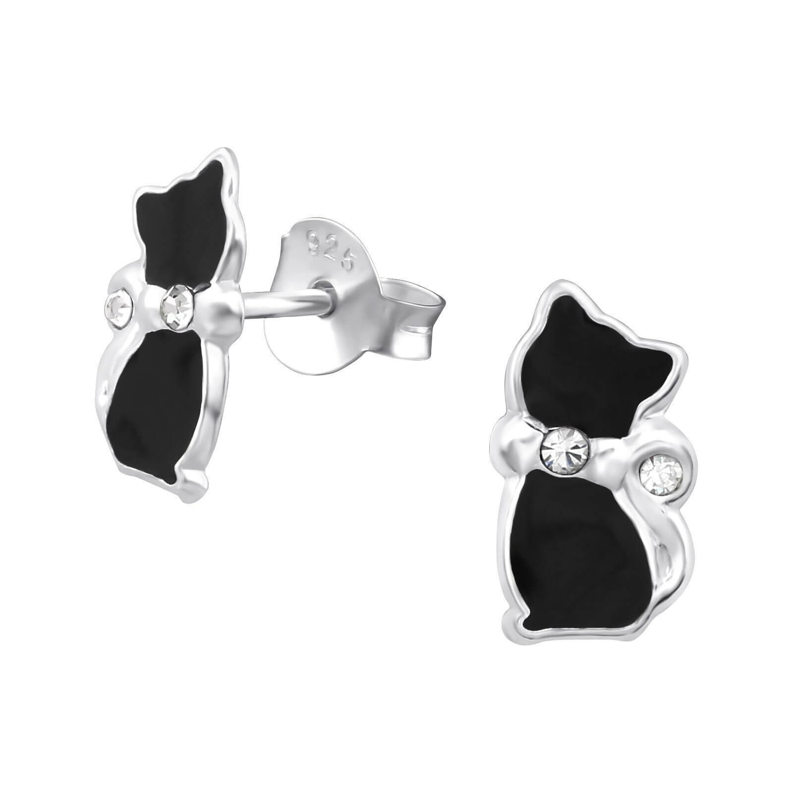 Boucles d'oreilles chat noir avec crystal