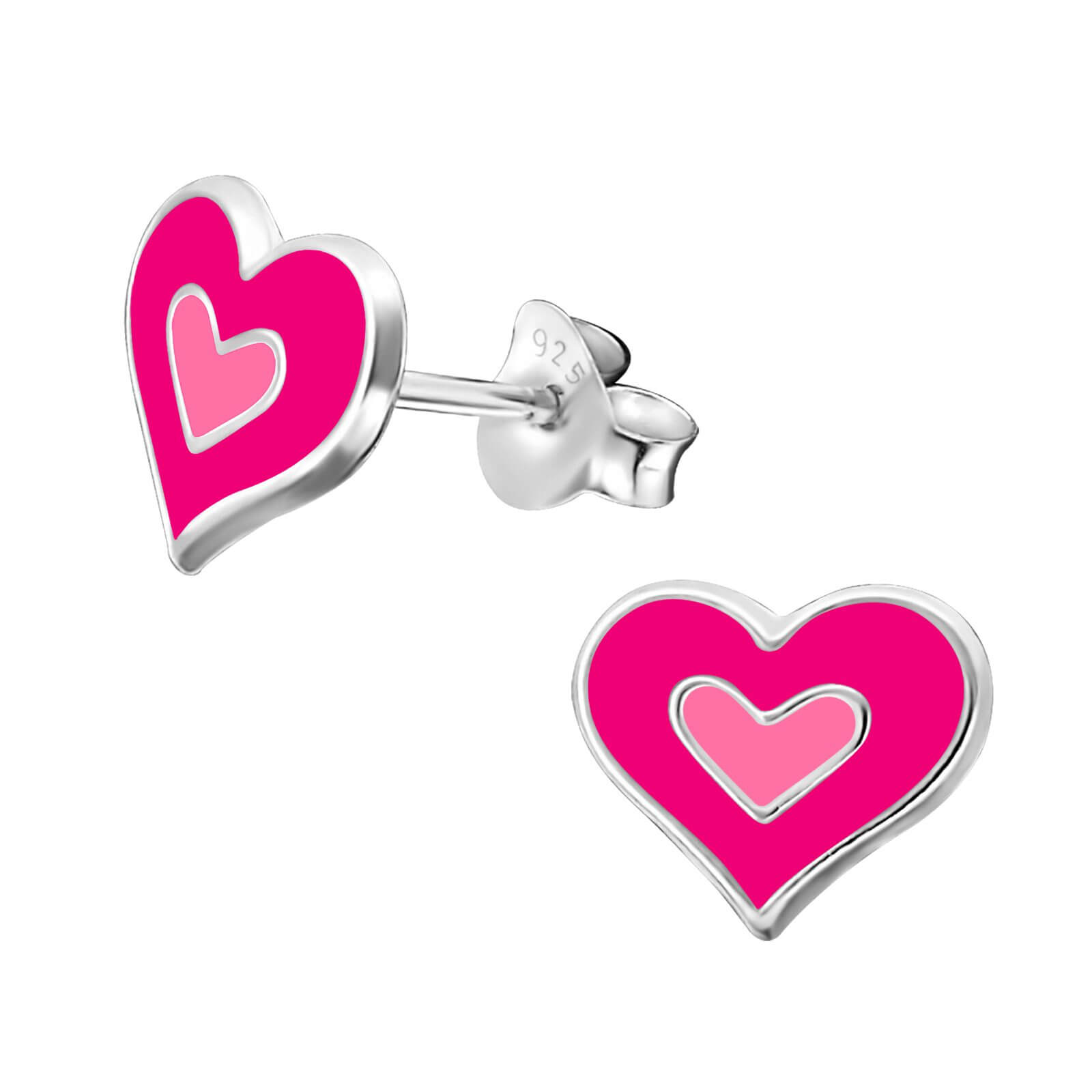 Boucle d'oreille Enfant Coeur Rose Argent