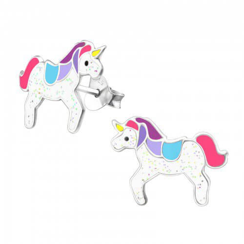 Boucles d'oreilles pour petite fille licorne en argent