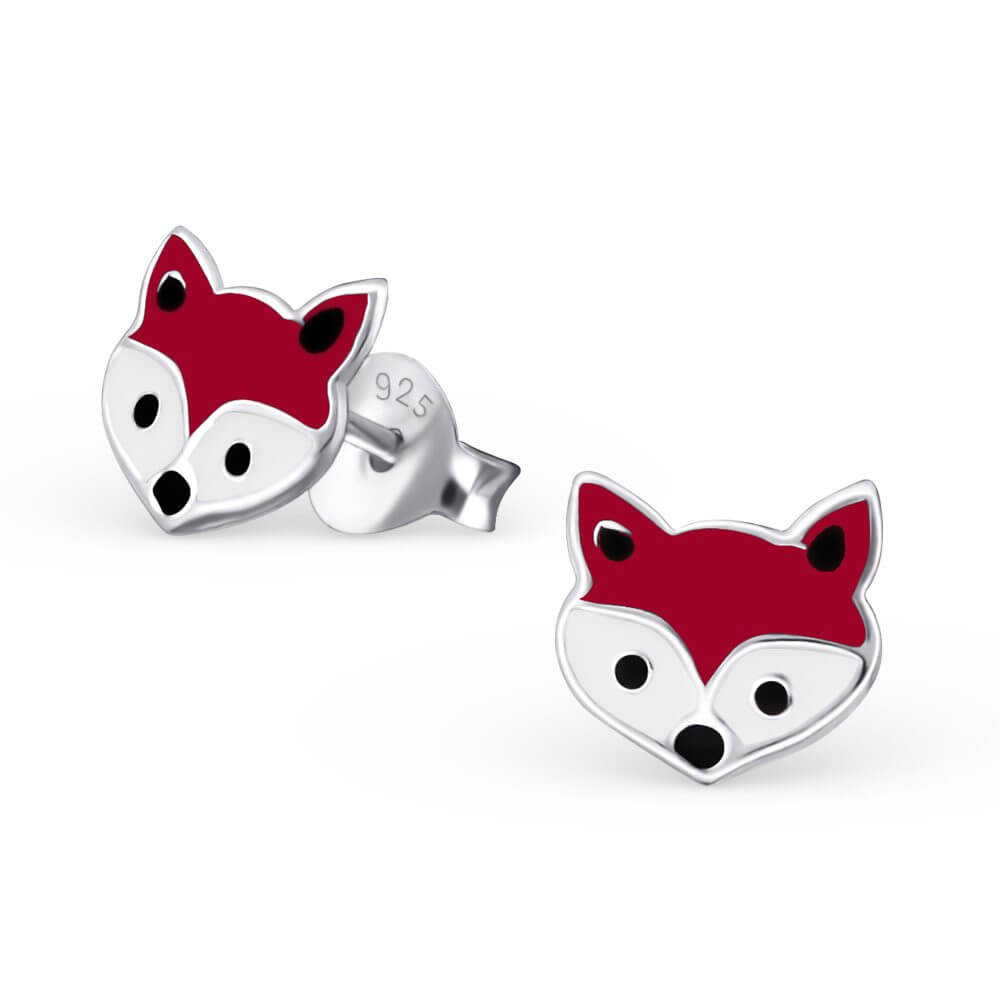 Boucles d'oreilles pour petite fille renard en argent