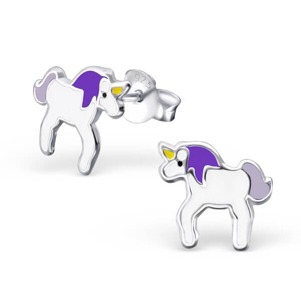 Boucles d'oreilles pour petite fille Licorne en argent