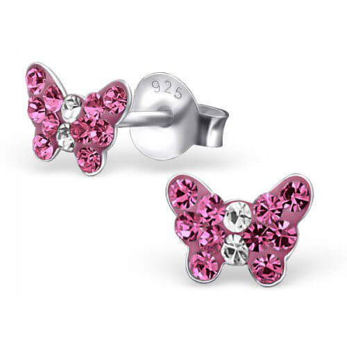 Boucles d'oreilles pour petite fille Papillon cristal rose