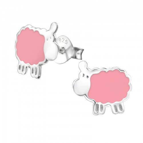 Boucles d'oreilles enfant argent petit mouton rose