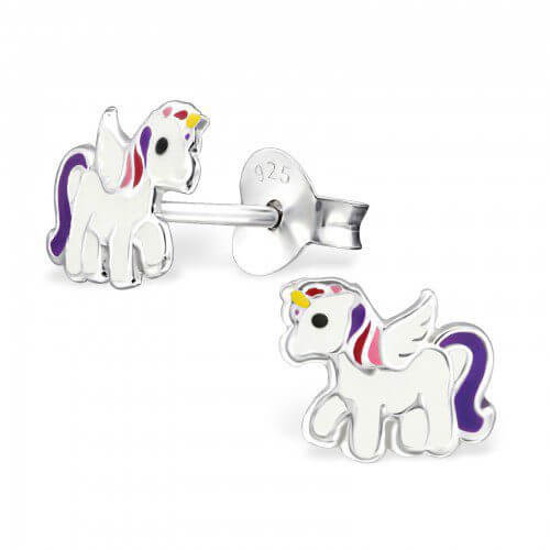 Boucles d'oreilles enfant licorne en argent