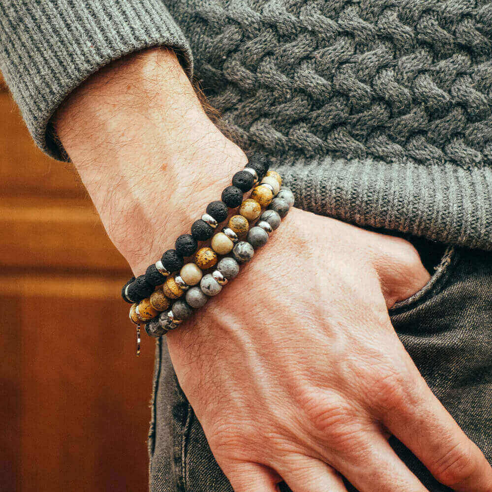 Bracelet homme : Bracelet perle argent bracelet perles noires