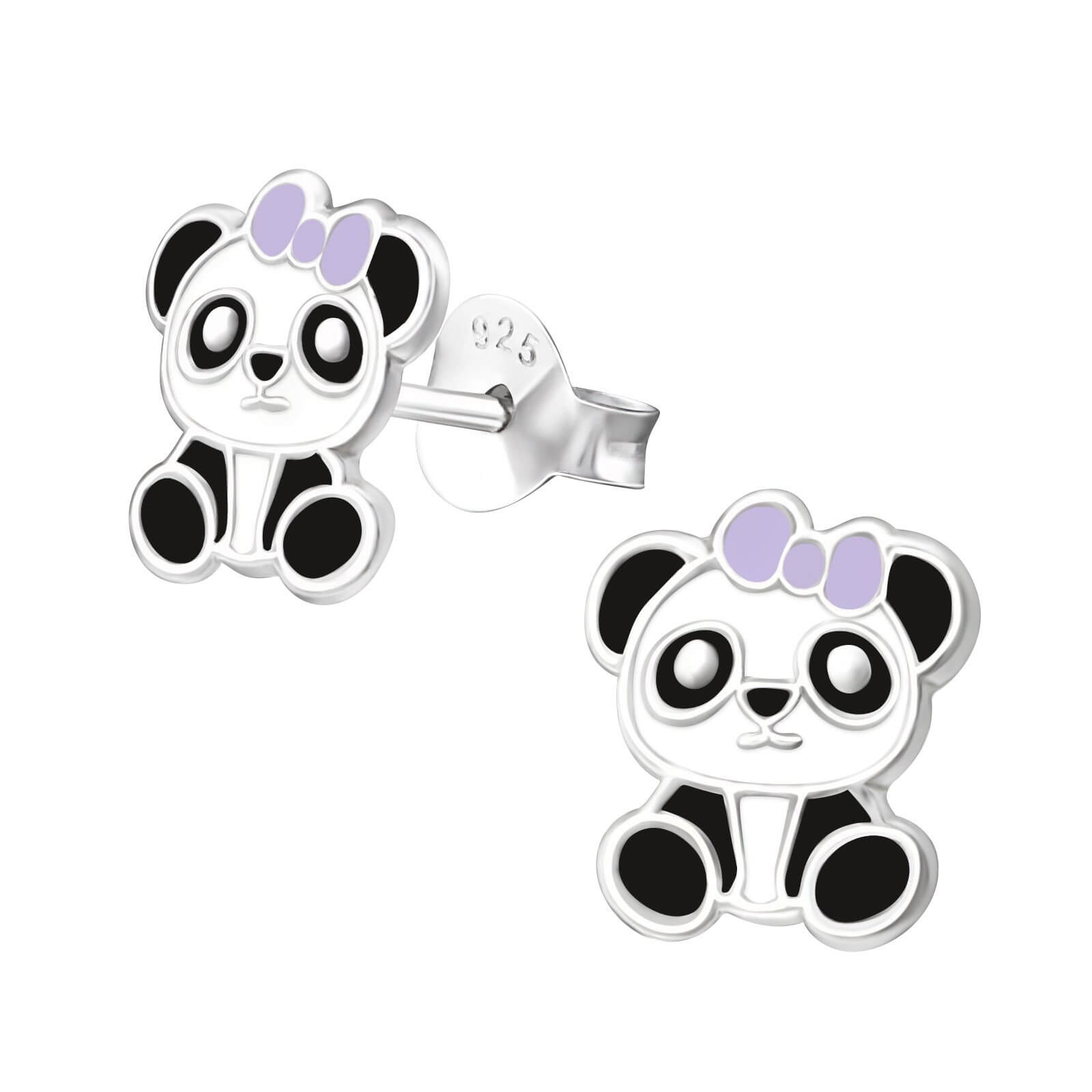 Boucle d'oreille pour petite fille Panda avec nœud mauve