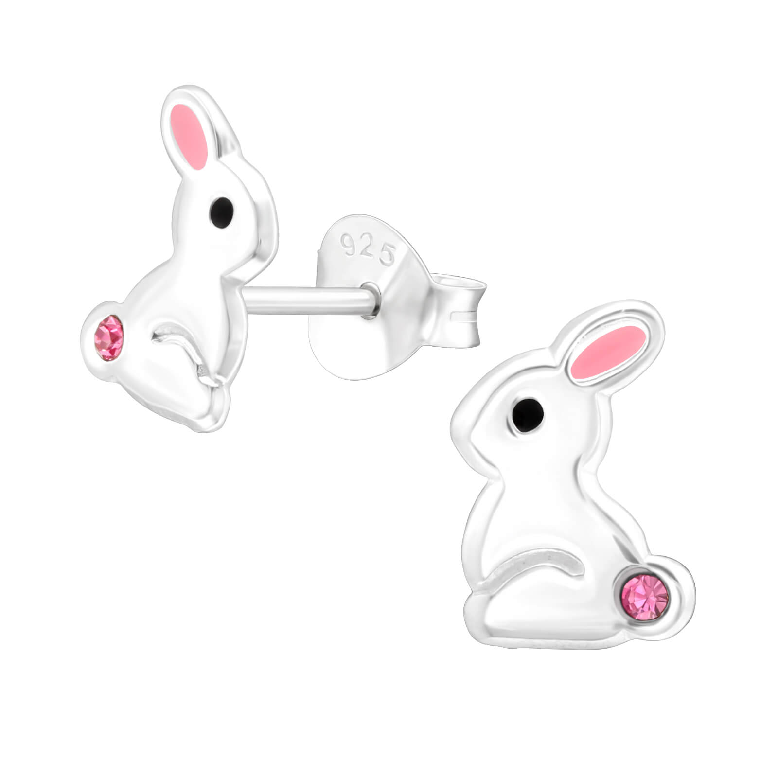 Boucles d'oreilles petit lapin rose en argent
